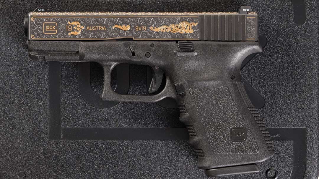 Outstanding-Documented-Factory-Engraved-and-Gold-Inlaid-Glock-19-Semi-Automatic-Pistol