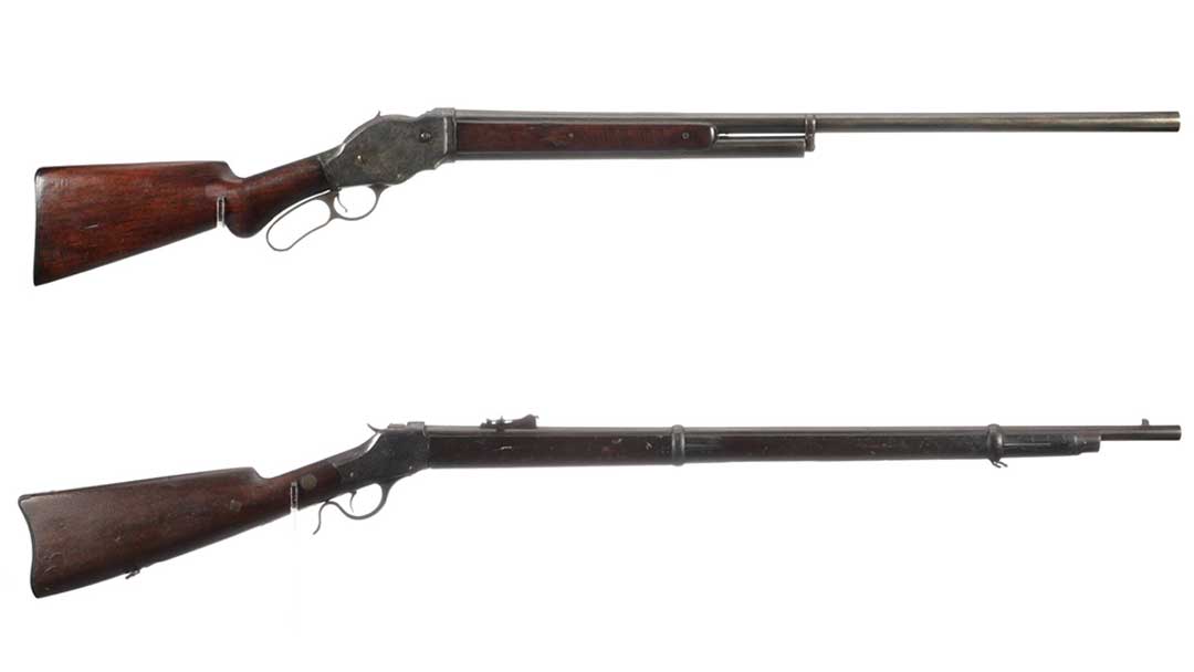 A-Browning-invented-Winchester-Model-1887-and-a-Winchester-1885-High-Wall