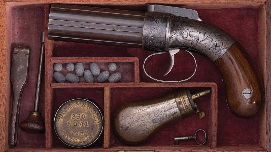 Cased-Factory-Engraved-Allen-and-Thurber-Percussion-Pepperbox
