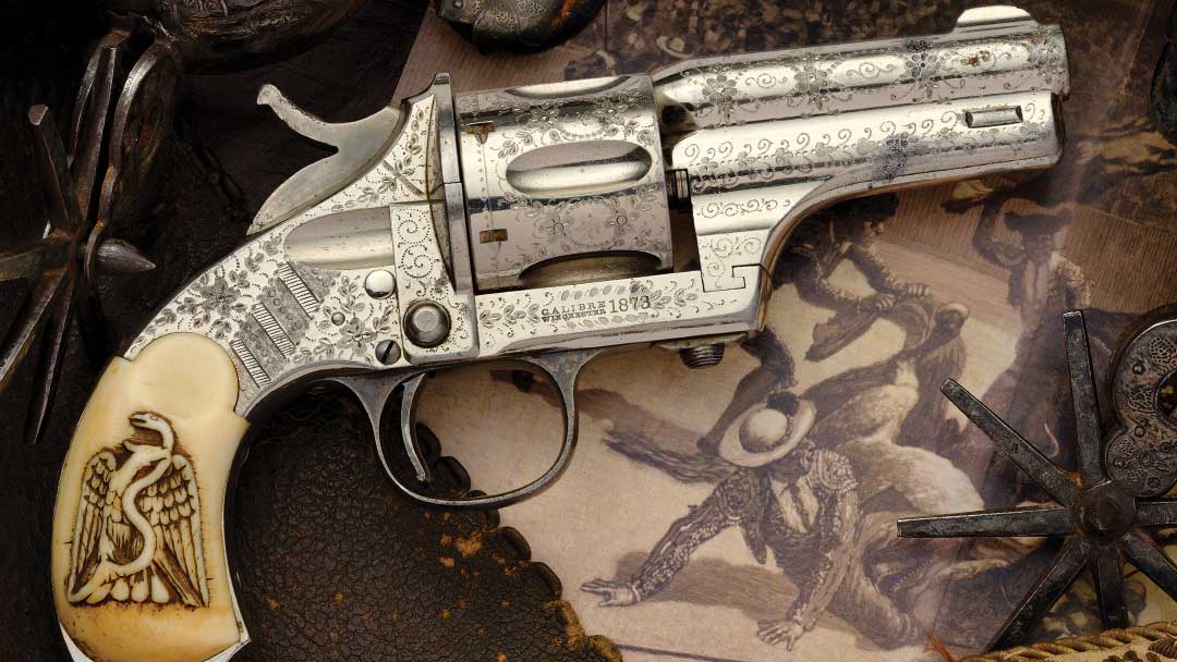Historic-Inscribed-Factory-Panel-Scene-Engraved-Merwin-Hulbert---Co.-Open-Top-Pocket-Army-Single-Action-Revolver-with-Extraordinary-Relief-Carved-Mexican-Eagle-Grips