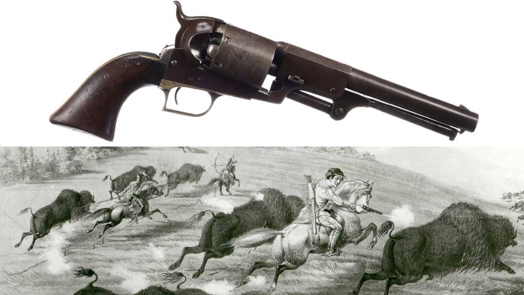 Catlin-the-Artist-Shooting-Buffalos-with-Colts-Revolving-Rifle