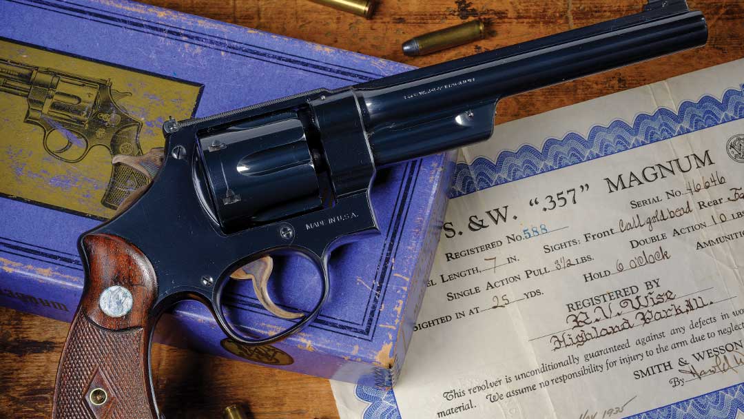 Excellent-Smith---Wesson-357-Registered-Magnum-Double-Action-Revolver-with-Extremely-Scarce-7-Inch-Barrel-cerificate-and-original-box