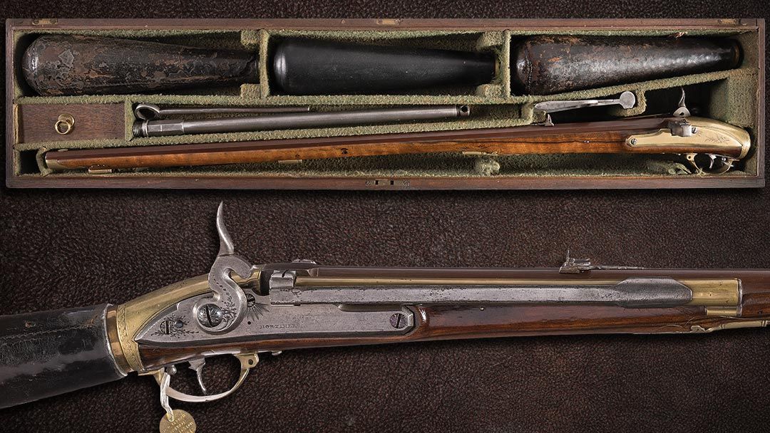 Rare-Documented-Cased-Engraved-Girardoni-System-Repeating-Stock-Reservoir-Sporting-Air-Rifle-by-Mortimer-of-London-with-accesories
