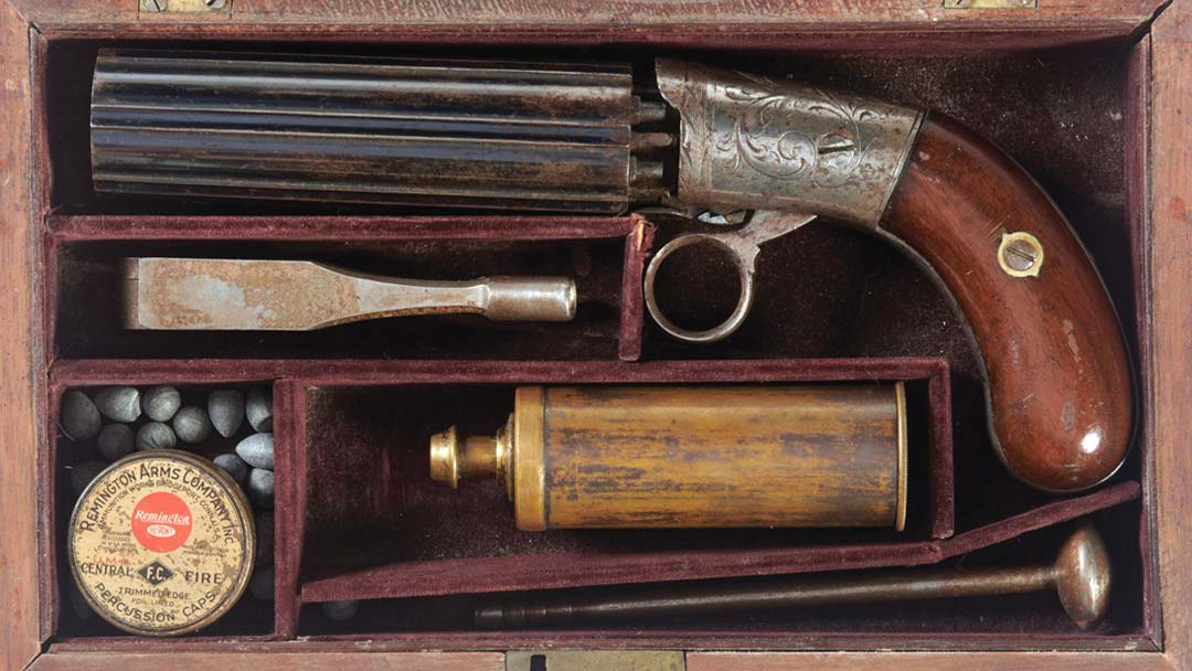 Cased-Engraved-Underhammer-Pepperbox-with-Accessories