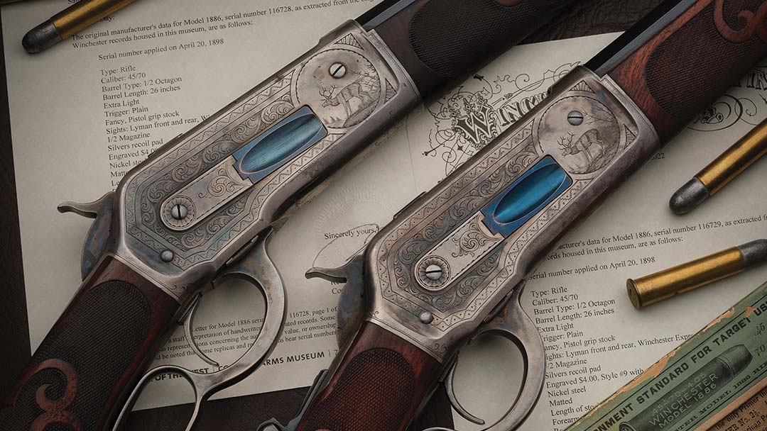 Documented-Special-Order-Factory-Game-Scene-Exhibition-Quality-Engraved-Winchester-Deluxe-Model-1886-Lever-Action-Extra-Lightweight-45-70-Rifle-with-Factory-Letter