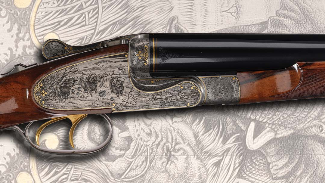 Gold-Inlaid-Karl-Hauptmann-African-Big-Five-Themed-Sidelock-Dangerous-Game-Ejector-Double-Rifle