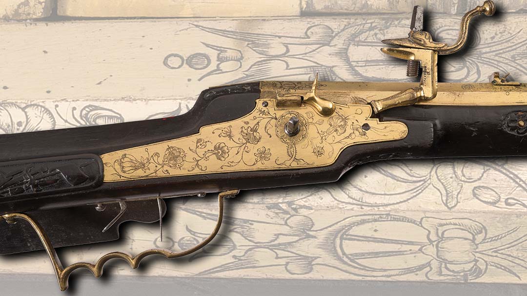 Scarce-Gilt-Engraved-Brass-Barrel-Wheellock-Sporting-Rifle