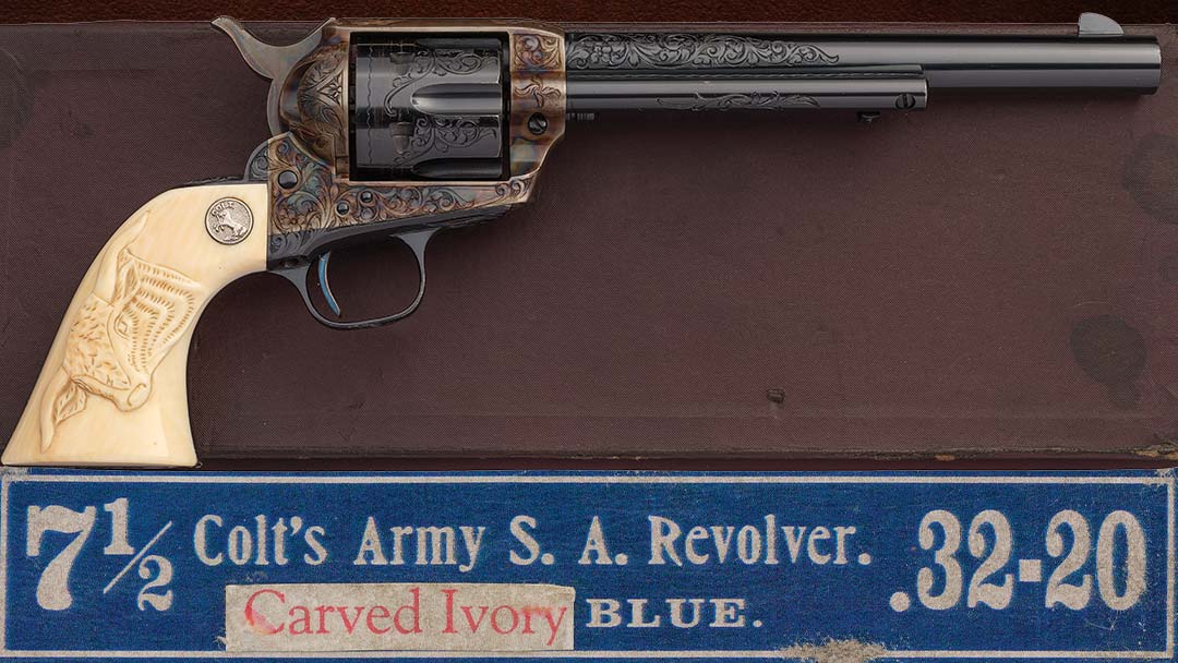 Documented-Kansas-City-Shipped-Factory-Engraved-Colt-Single-Action-Army-Revolver-with-Factory-Steerhead-Carved-Grip