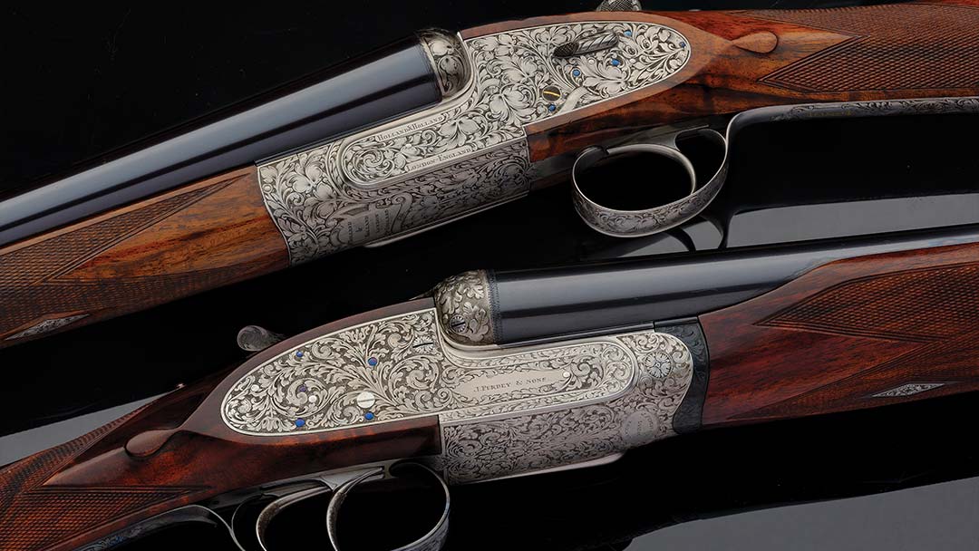 Exceptional-Masterfully-Factory-Engraved-Holland-and-Holland-Royal-Assisted-Opening-Hand-Detachable-Sidelock-Double-Barrel-Shotgun-with-Case