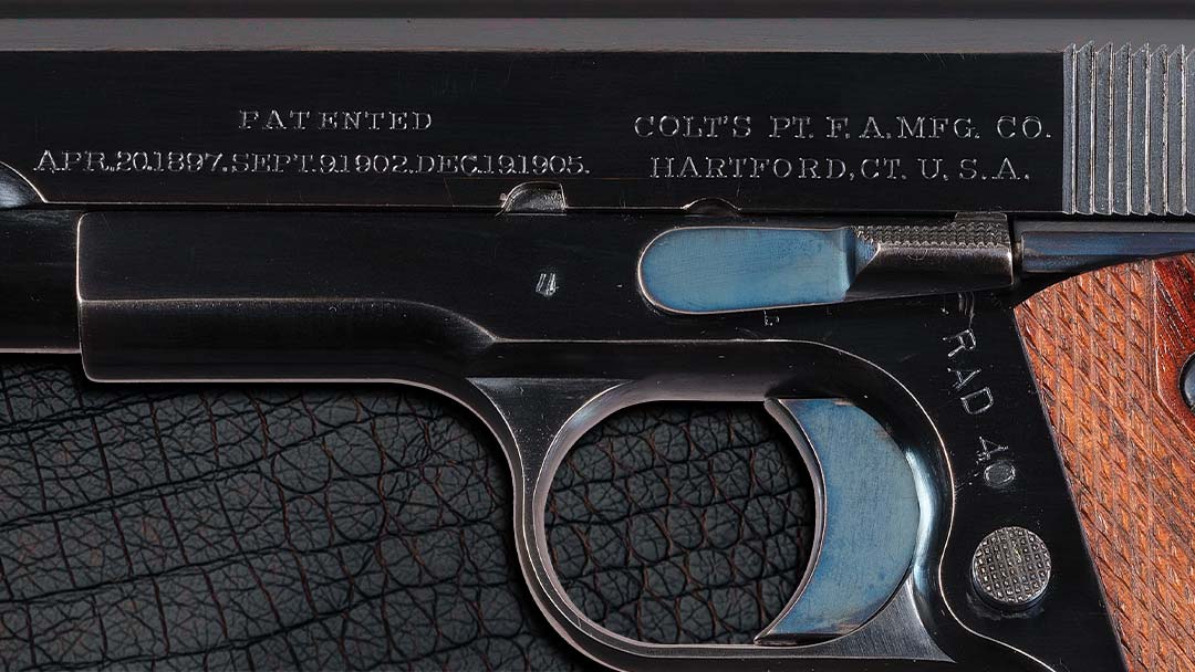 Colt-Model-1910-9-8-MM-Pistol-Serial-Number-4-close-up-left