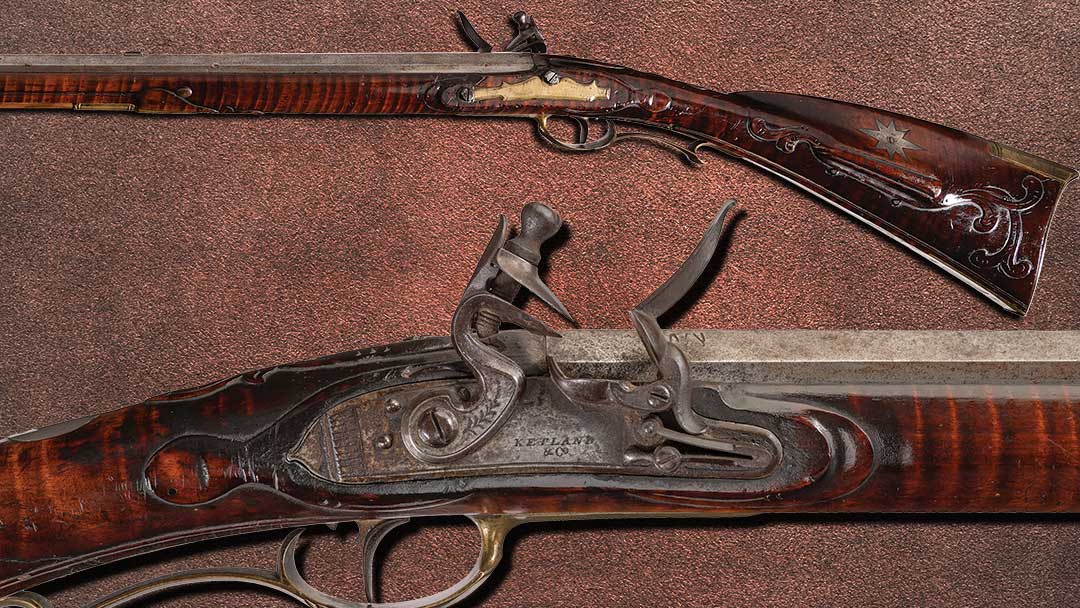 Relief-Carved-and-Silver-Accented-Reading-School-Golden-Age-Flintlock-American-Long-Rifle