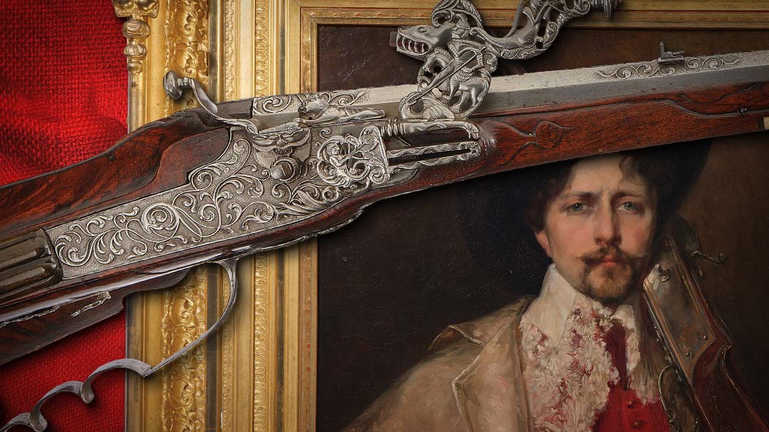ornate-chiseled-wheellock-sporting-rifle-and-painting
