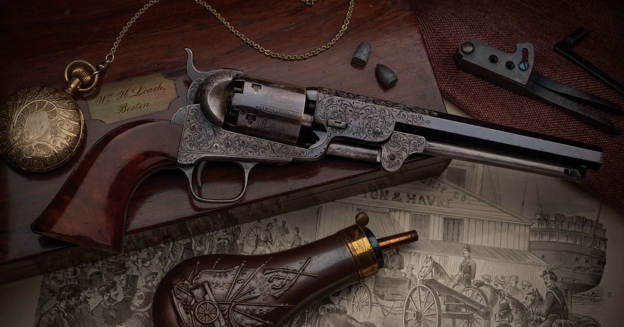 Factory-Engraved-Colt-Model-1851-Navy--Revolver-with-Accessories