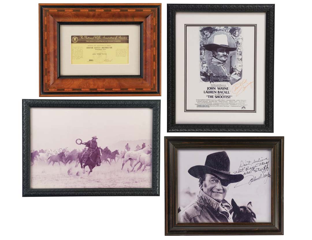 collectors-lot-of-four-pieces-of-framed-john-wayne-memorabilia