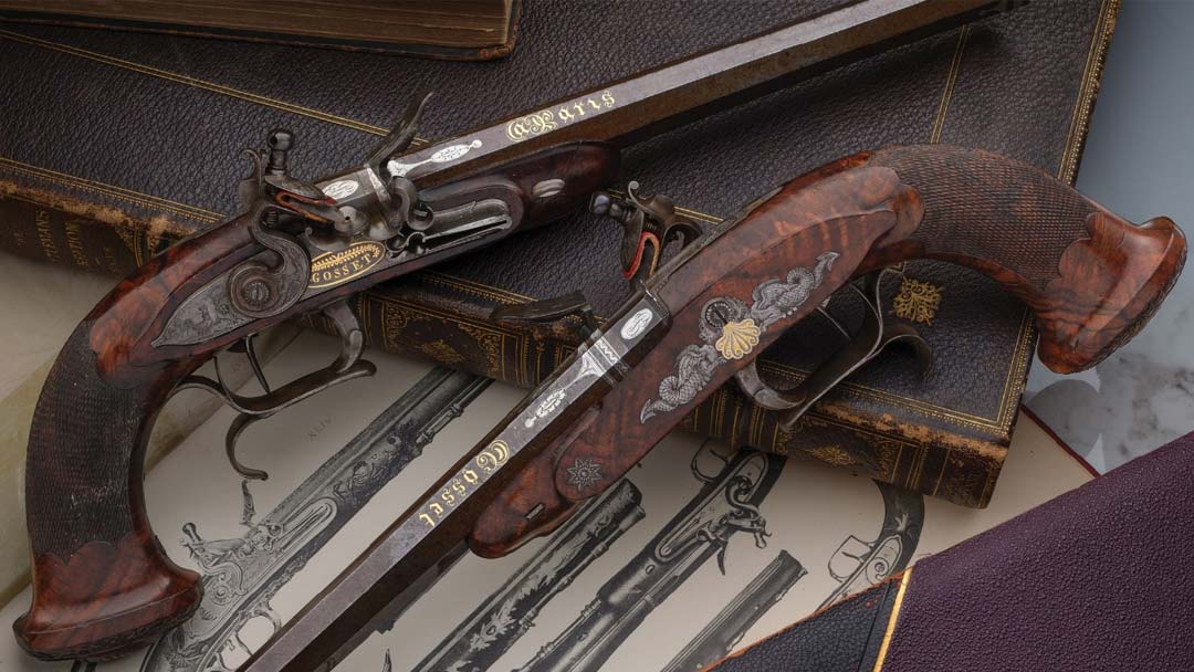 engraved-and-gold-and-platinum-inlaid-flintlock-dueling-pistols