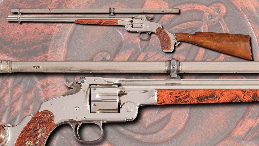 Exceptional-and-Award-Winning-Nickel-Plated-Smith-and-Wesson-Model-320-Buntline-Special-Revolving-Rifle-with-Shoulder-Stock-and-scope