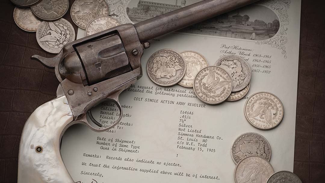 Extremely-Rare-Documented-Special-Order-Silver-Plated-Sheriff-s-Model-Colt-Single-Action-Army-Revolver-with-7-1-2-Inch-Barrel-Pearl-Grips-and-Factory-Letter