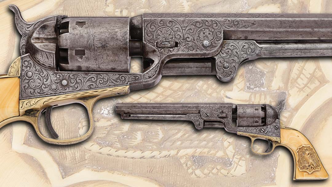 Factory-Engraved-Colt-Model-1851-Navy-Percussion-Revolver-with-Relief-Carved-Mexican-Eagle-Grip-1