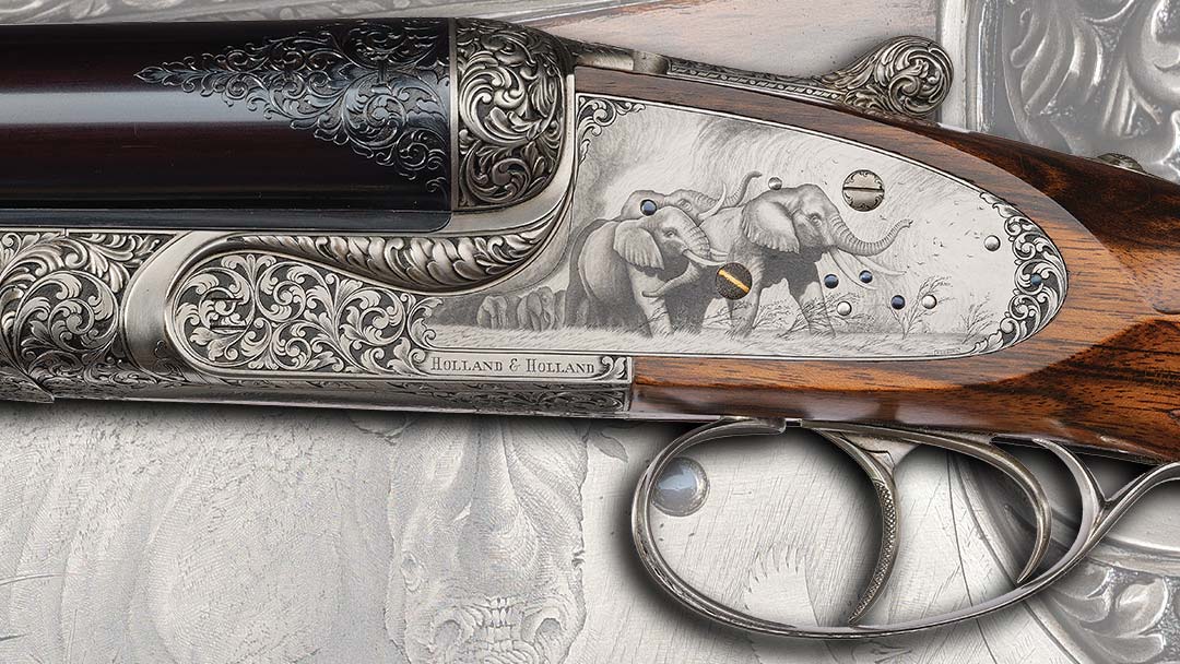 Phil-Coggan-Signed-and-Big-Five-Themed-Game-Scene-Engraved-Holland---Holland-Sidelock-Ejector-Dangerous-Game-Double-Rifle-in-577-Nitro-Express