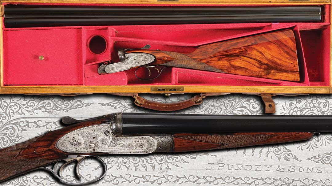 Factory-engraved-Purdey-and-Sons-Self-Opening-Sidelock-Double-Barrel-Shotgun-with-Case-completed-in-1885