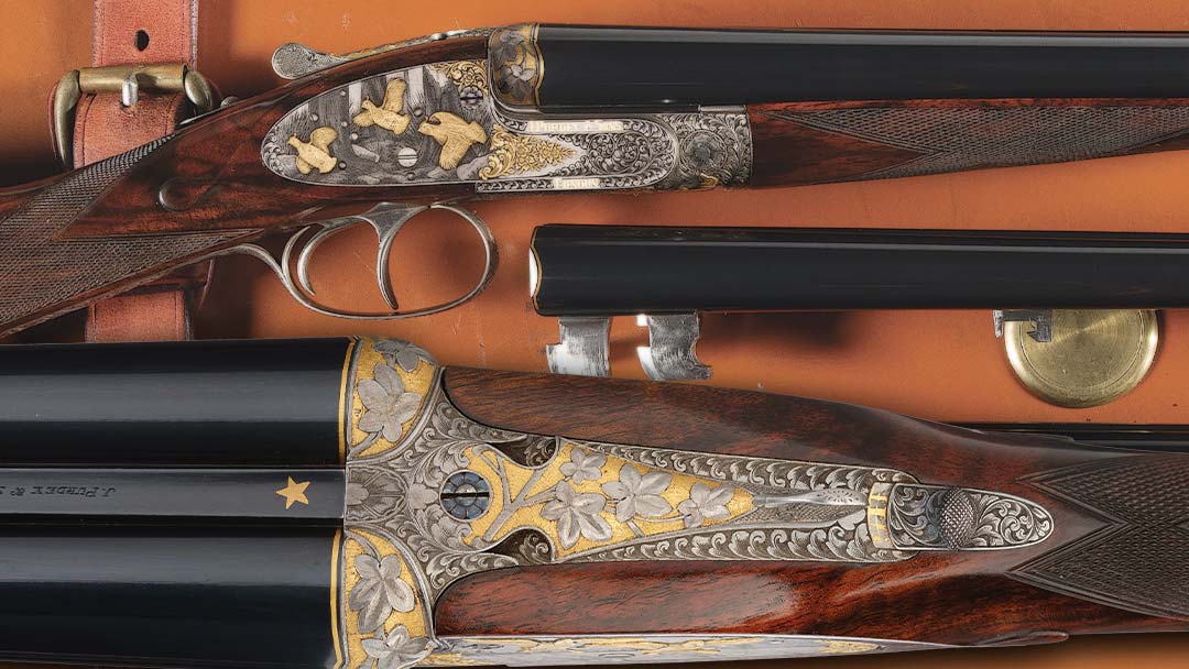 Gold-Inlaid-J.-Purdey---Sons-Self-Opening-Sidelock-Double-Barrel-Shotgun-Three-Barrel-Set-with-Case-from-1923