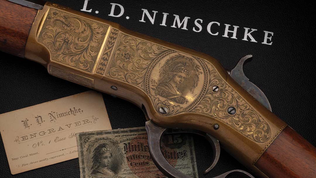 Nimschke-Exhibition-Bank-Note-Engraved-Bust-of-Columbia-Winchester-Model-1866-Lever-Action-Rifle-Masterpiece