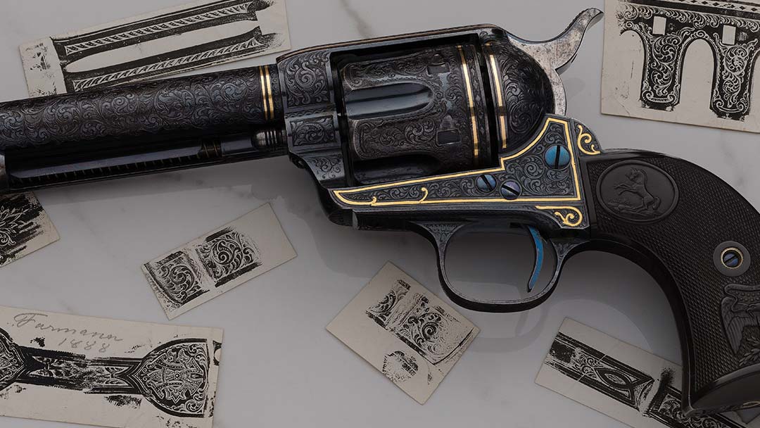 Nimschke-Gold-Inlaid-Signed-and-Monogrammed-Black-Powder-Colt-Single-Action-Army-Revolver