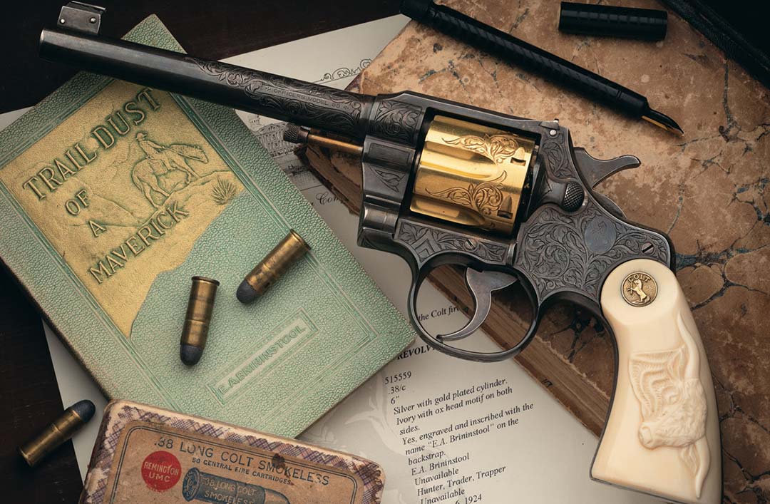 Silver-and-gold-plated-Smith-and-Wesson-38-DA-officers-model-with-ivory-ox-head-grip