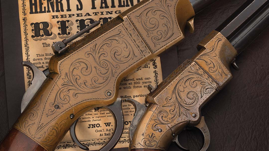 Engraved-Henry-rifle-and-volcanic-pistol