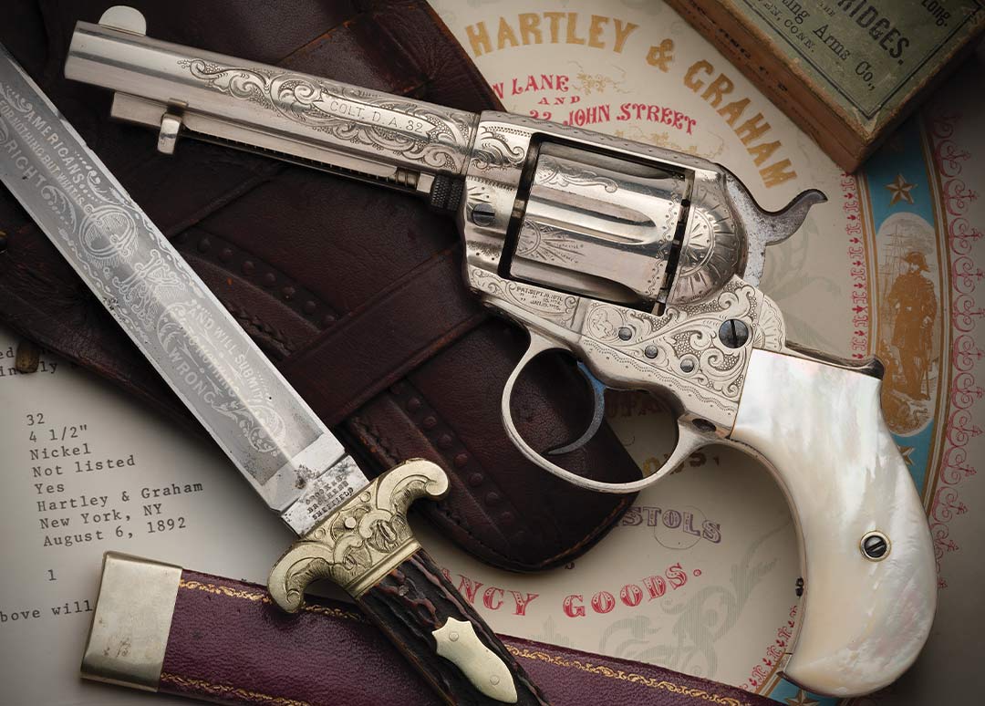 Factory-Engraved-Antique-Colt-Model-1877-Rainmaker-32-Colt-Double-Action-Revolver-with-Pearl-Grips