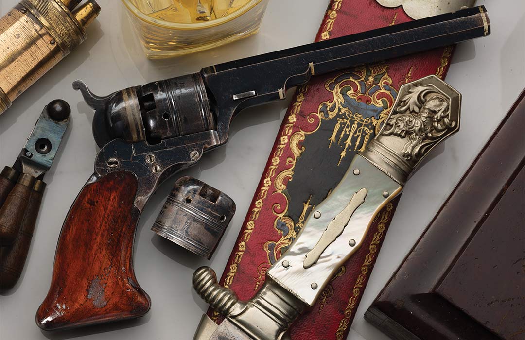 Historic-Presentation-Cased-and-Silver-Banded-Flared-Grip-Colt-Paterson-No-3-belt-revolver