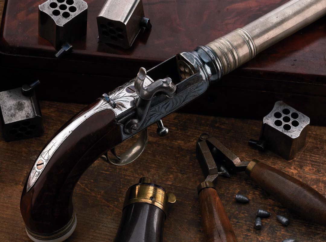 cased-henry-harrington-patent-sevenshot-volley-pistol