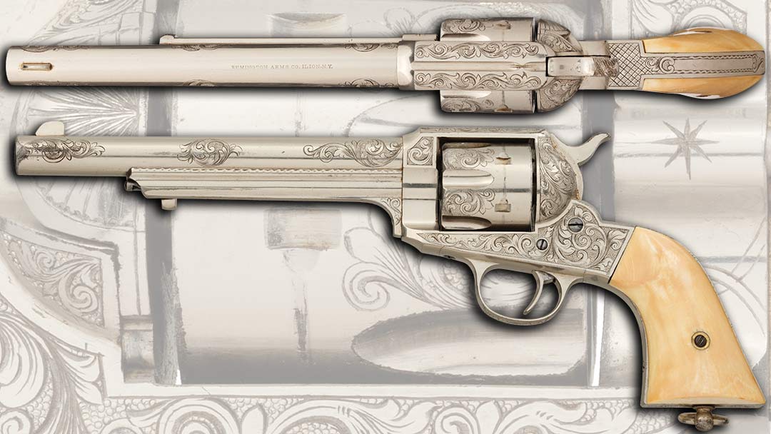Highly-Attractive-Early-Production-Two-Digit-Serial-Number-98-Engraved-Remington-Model-1890-Single-Action-Army-Revolver-with-Ivory-Grips