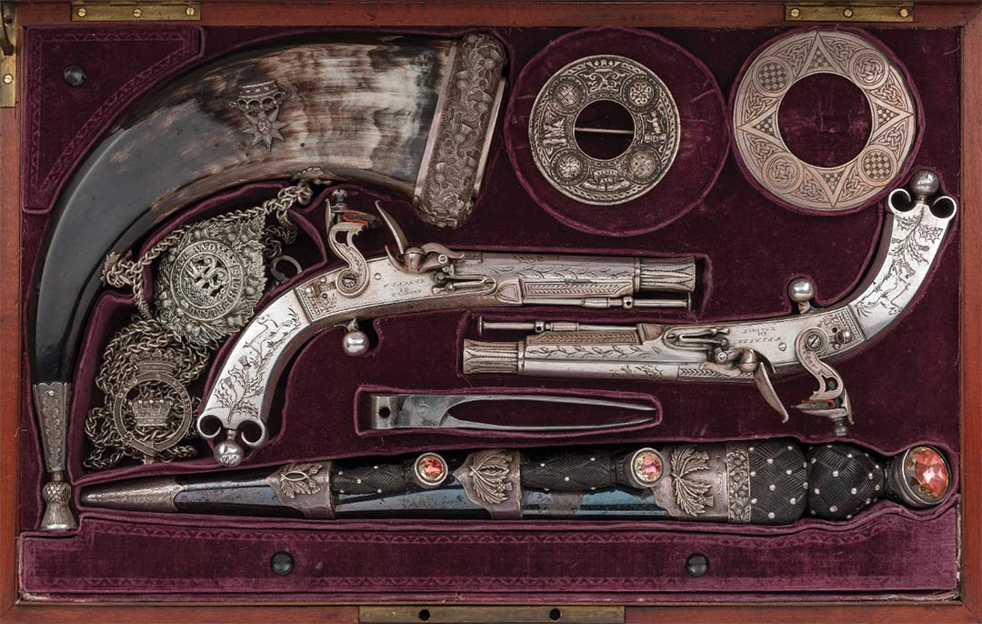 cased-pair-of-engraved-w-parker-flintlock-highland-pistols