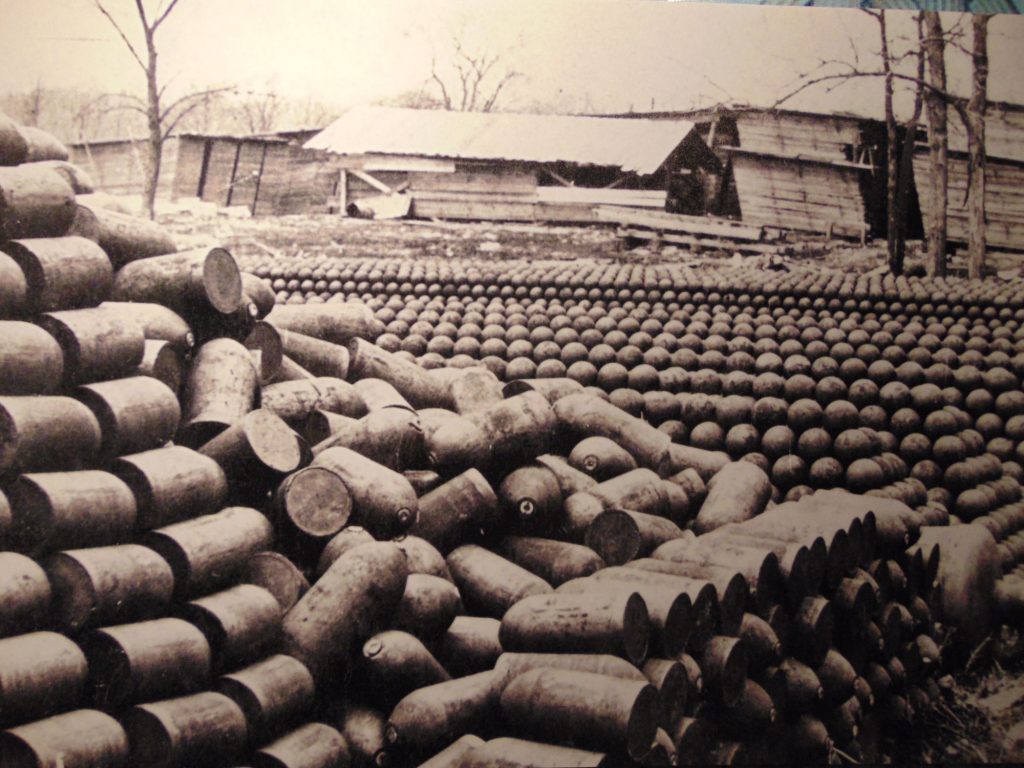 Post Civil War shot yard full of unused ordnance at the Rock Island Arsenal.