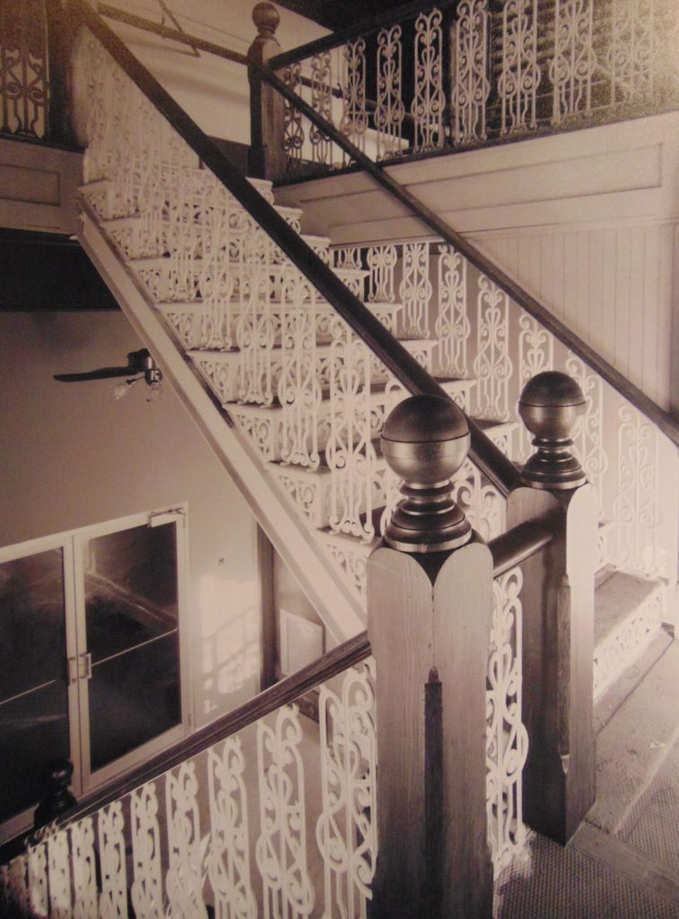 A staircase on the arsenal made from recycled metal.