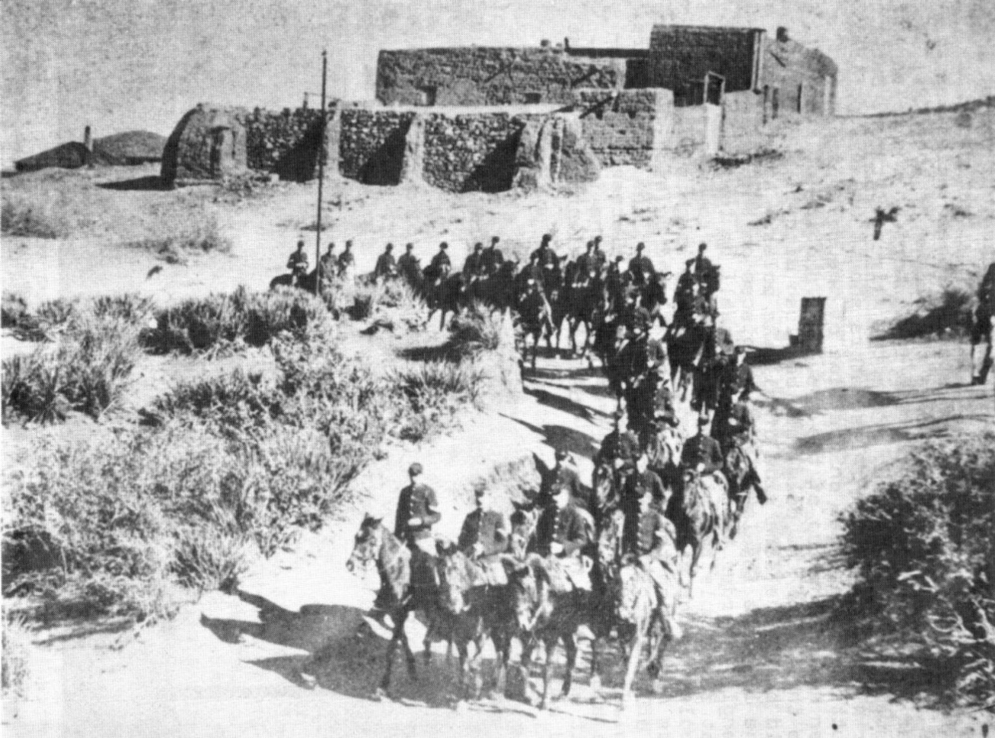 A cavalry patrol leaving Ft. Bowie.