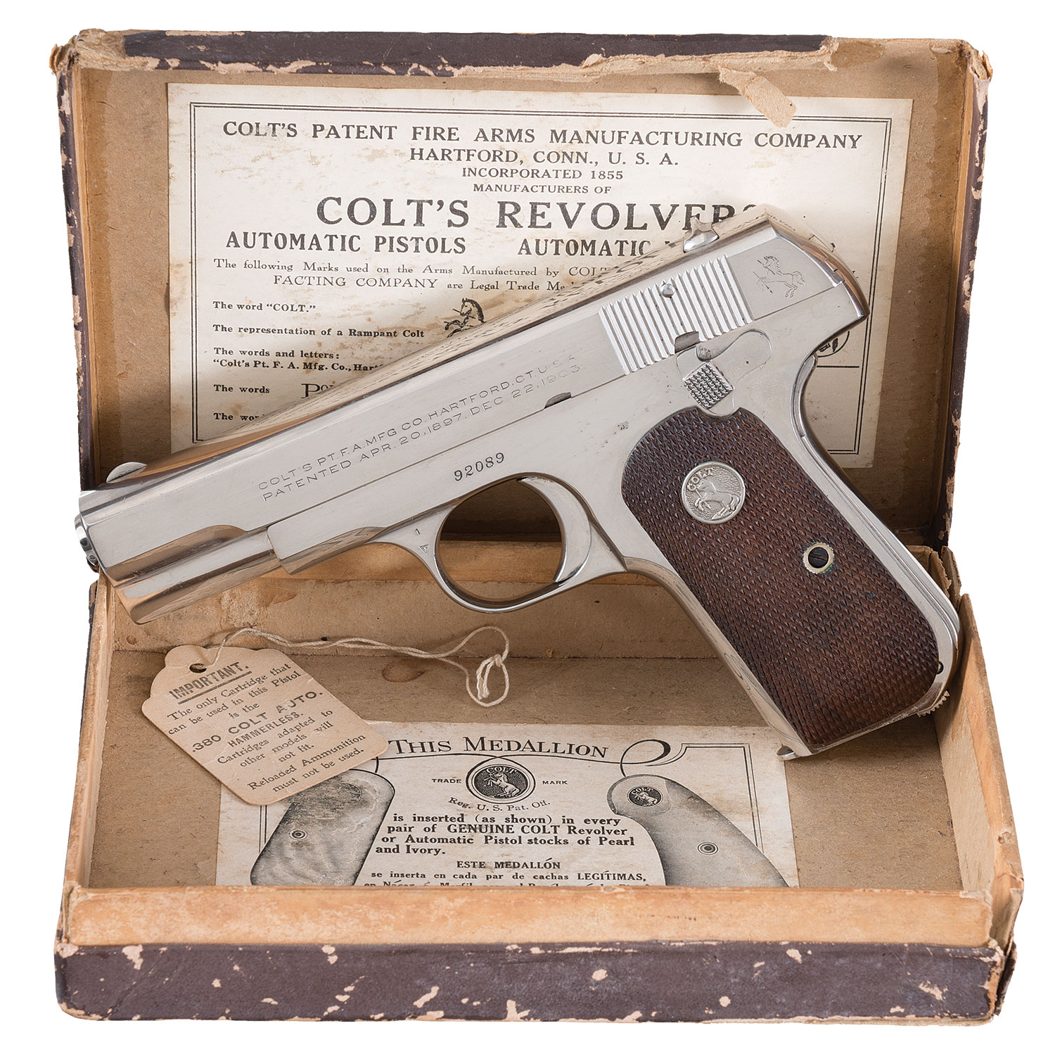 Lot 3571: Wolf and Klar Shipped Colt Model 1908 Pocket Hammerless Semi-Automatic Pistol with Box and Factory Letter