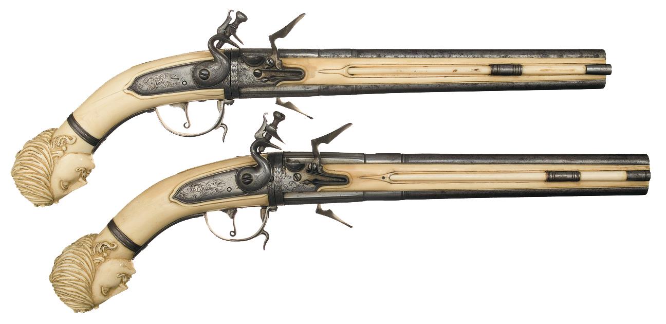 Старинное оружие 6. Двуствольный Flintlock. Кремневый мушкет 17 века. Пистоль оружие 17 века.