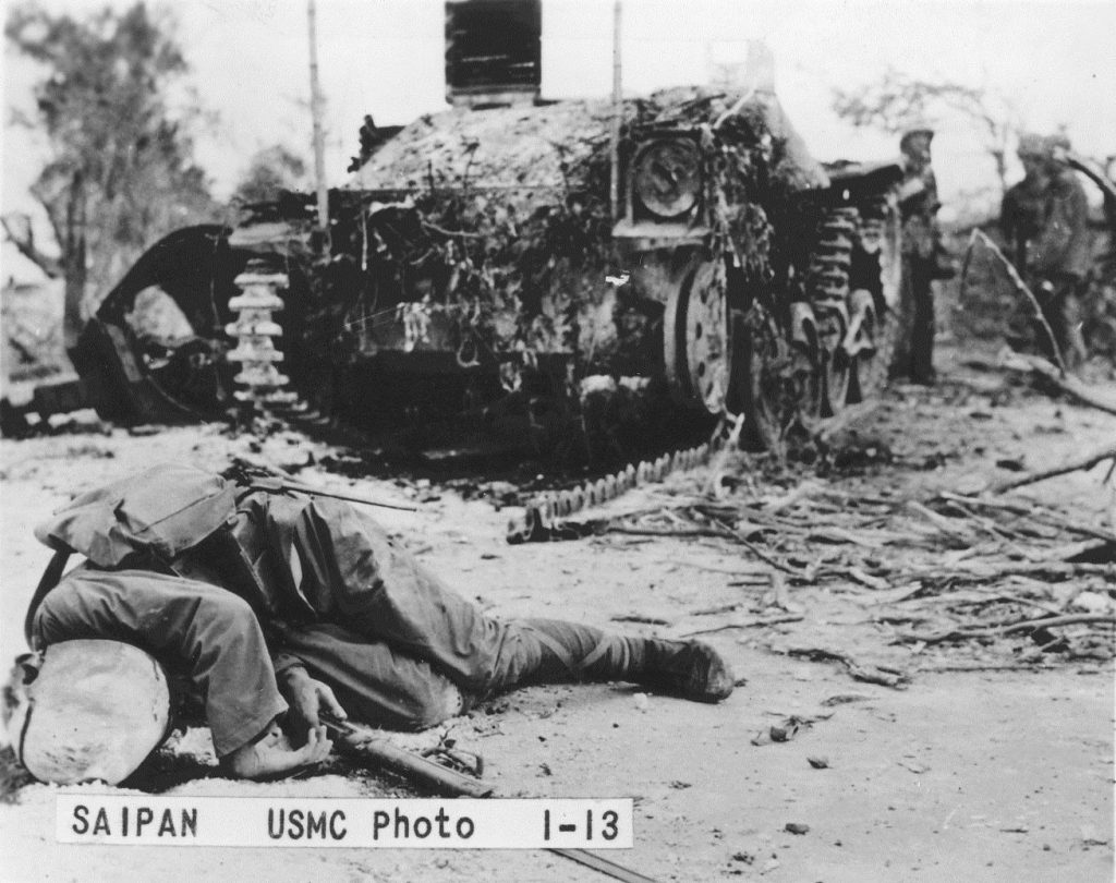 Dead Japanese soldier on Saipan with Japanese Type 99