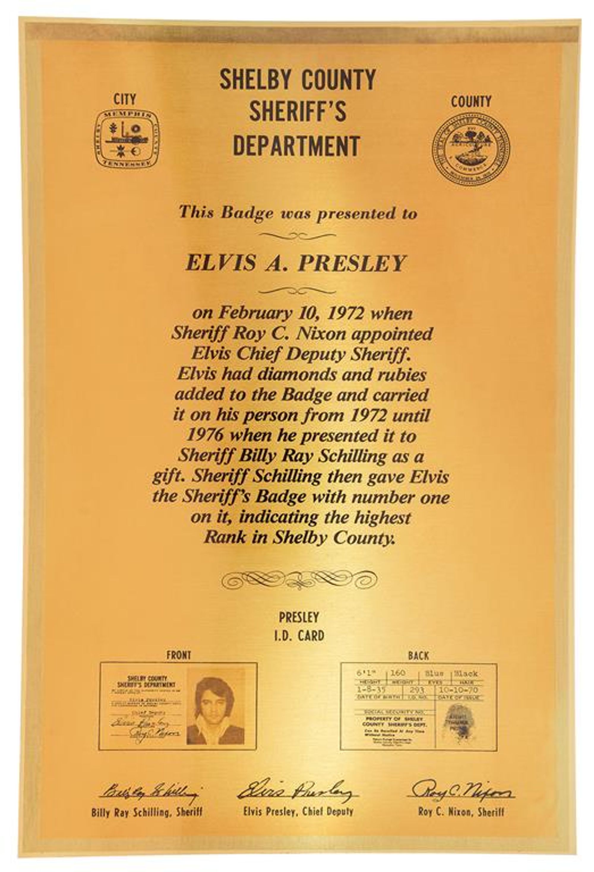 Elvis badge plaque