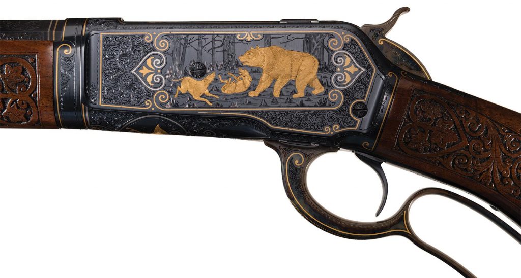 Winchester 1886 engraved gold by Turnbull