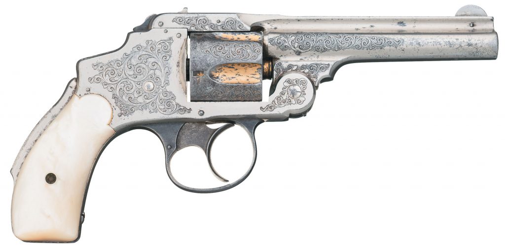 Rare and Excellent Factory Documented 1893 Chicago World's Fair Exposition Engraved Gold and Nickel Smith & Wesson 38 Safety Hammerless Third Model Double Action Revolver with Pearl Grips and Factory Letter