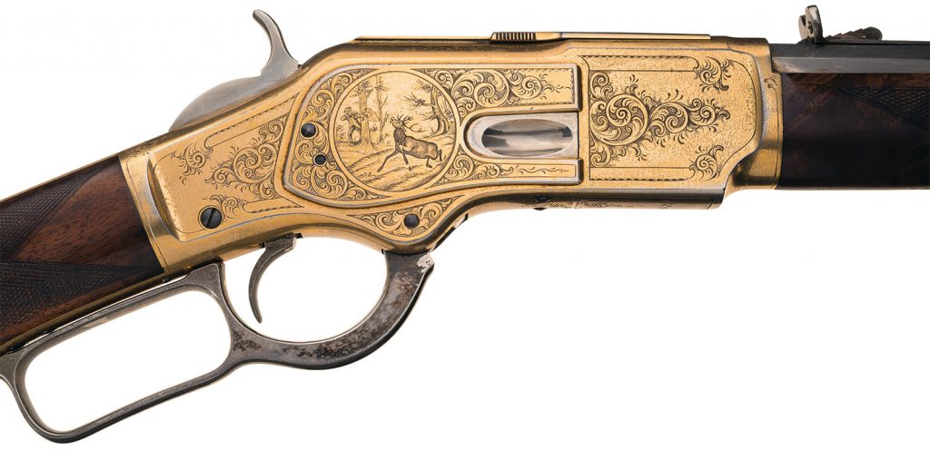 Engraved Deluxe Winchester 1873 Short Rifle John Ulrich Signed and presented by Buffalo Bill to a 12 year old boy. 
