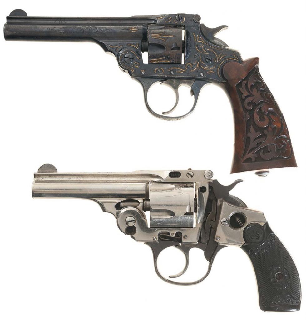 Lot #227: Collector's Lot of Two Iver johnson Revolvers. An Engraved Iver Johnson Safety Automatic with Relief Carved Grip and a Cutaway Iver Johnson Safety Automatic