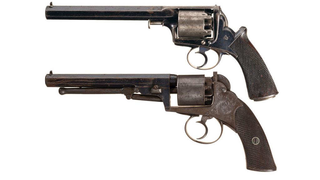 Two English Self-Cocking Percussion Revolvers