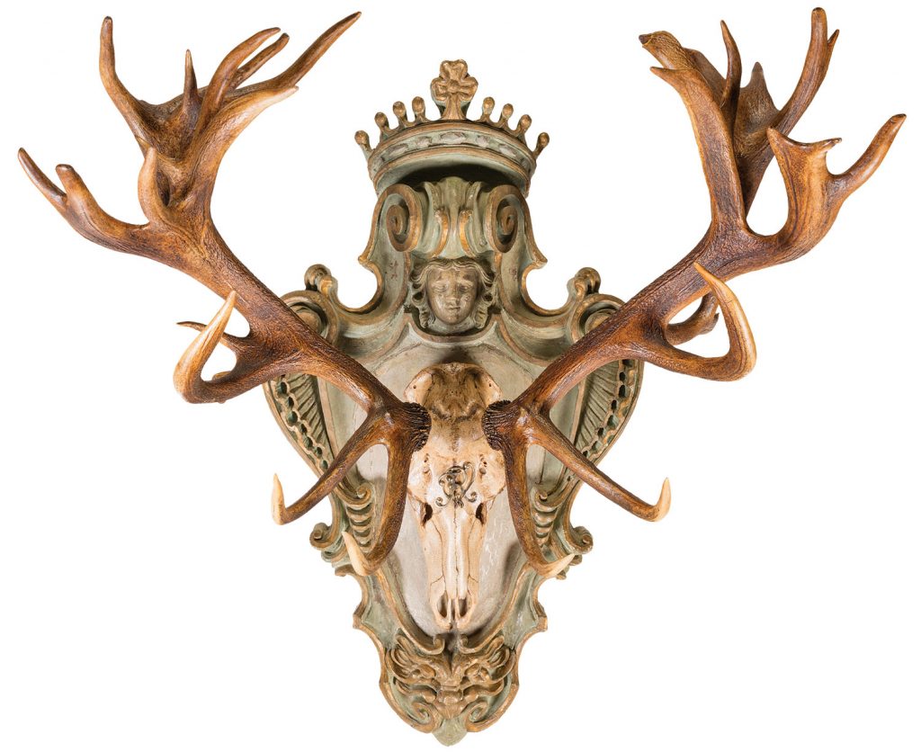 Massive and Magnificent European Red Stag Wall Mount From King Frederick William III Accompanied by Mid-19th Century Military Themed ItemsMassive and Magnificent European Red Stag Wall Mount From King Frederick William III Accompanied by Mid-19th Century Military Themed Items