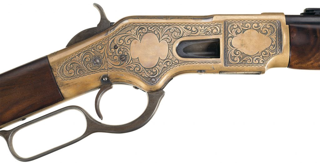 Lot 30: Deluxe Engraved Winchester Model 1866 Lever Action Saddle Ring Carbine