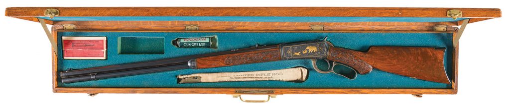 Lot 1014: Magnificent John Ulrich Masterpiece Factory Engraved, Signed, Gold Inlaid, and Elaborately Ornamented Winchester Model 1894 Lever Action Rifle From the Legendary Mac McCroskie Collection