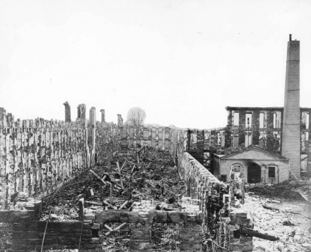 The Colt Armory after the fire on February 4, 1864 